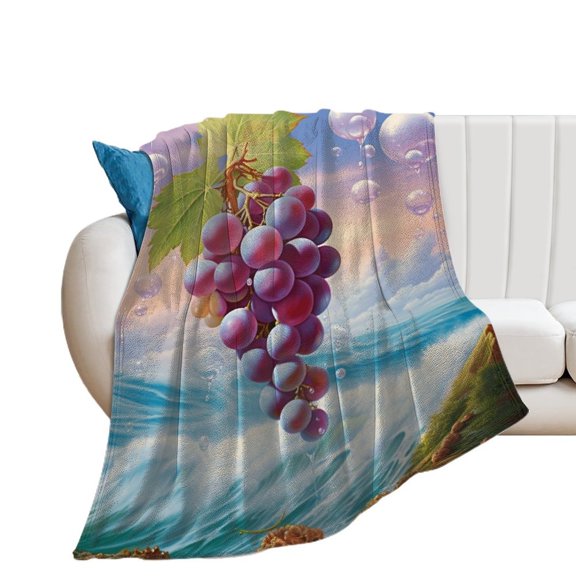 Fruit Purple Grapes Soft Print Blanket Throw Blankets Warm Cozy Lightweight Couch Blanket Stuff Gifts for Women Girls Kids Mom Teens Boys