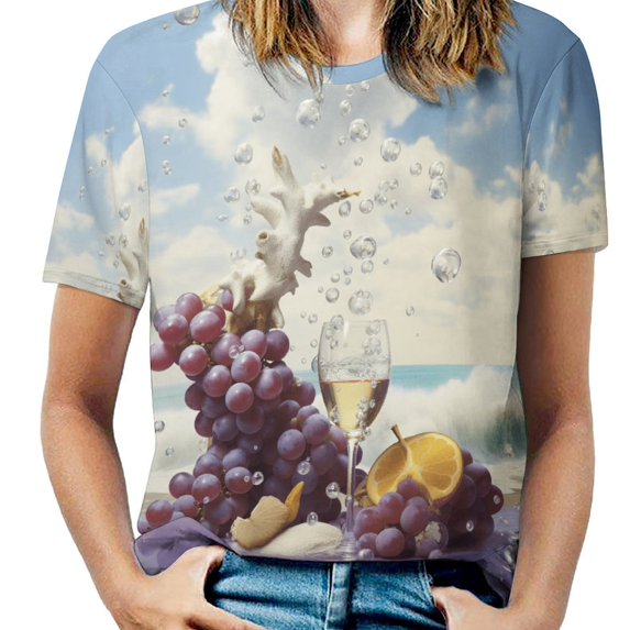Fruit Purple Grapes T Shirts Basic T-Shirt Short Sleeve Ladies Tee Shirt Summer Graphic Clothing