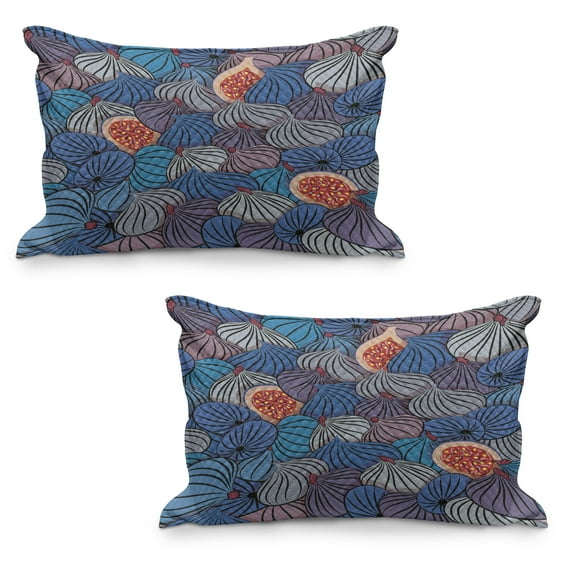 Fruit Quilted Pillowcover Set of 2, Half Whole Fig Fruits Ripe Gourmet Vivid Mediterranean Region Art, Standard Queen Size Pillow Cover for Bedroom, 36" x 20", Blue Purple Grey, by Ambesonne