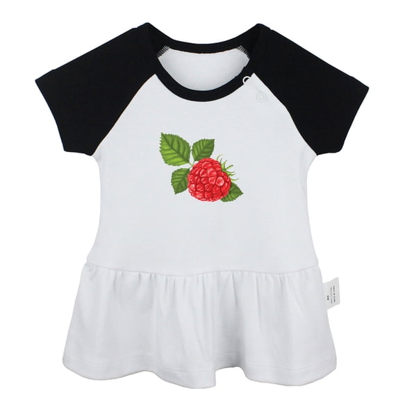 Fruit Raspberry Pattern Dresses For Baby, Newborn Babies Skirts, Infant Princess Dress, 0-24M Kids Graphic Clothes (Black Raglan Dresses, 0-6 Months)