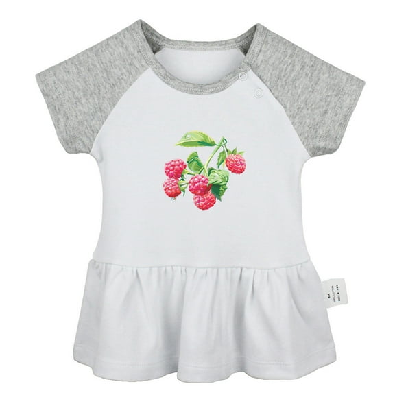 Fruit Raspberry Pattern Dresses For Baby, Newborn Babies Skirts, Infant Princess Dress, 0-24M Kids Graphic Clothes (Gray Raglan Dresses, 0-6 Months)