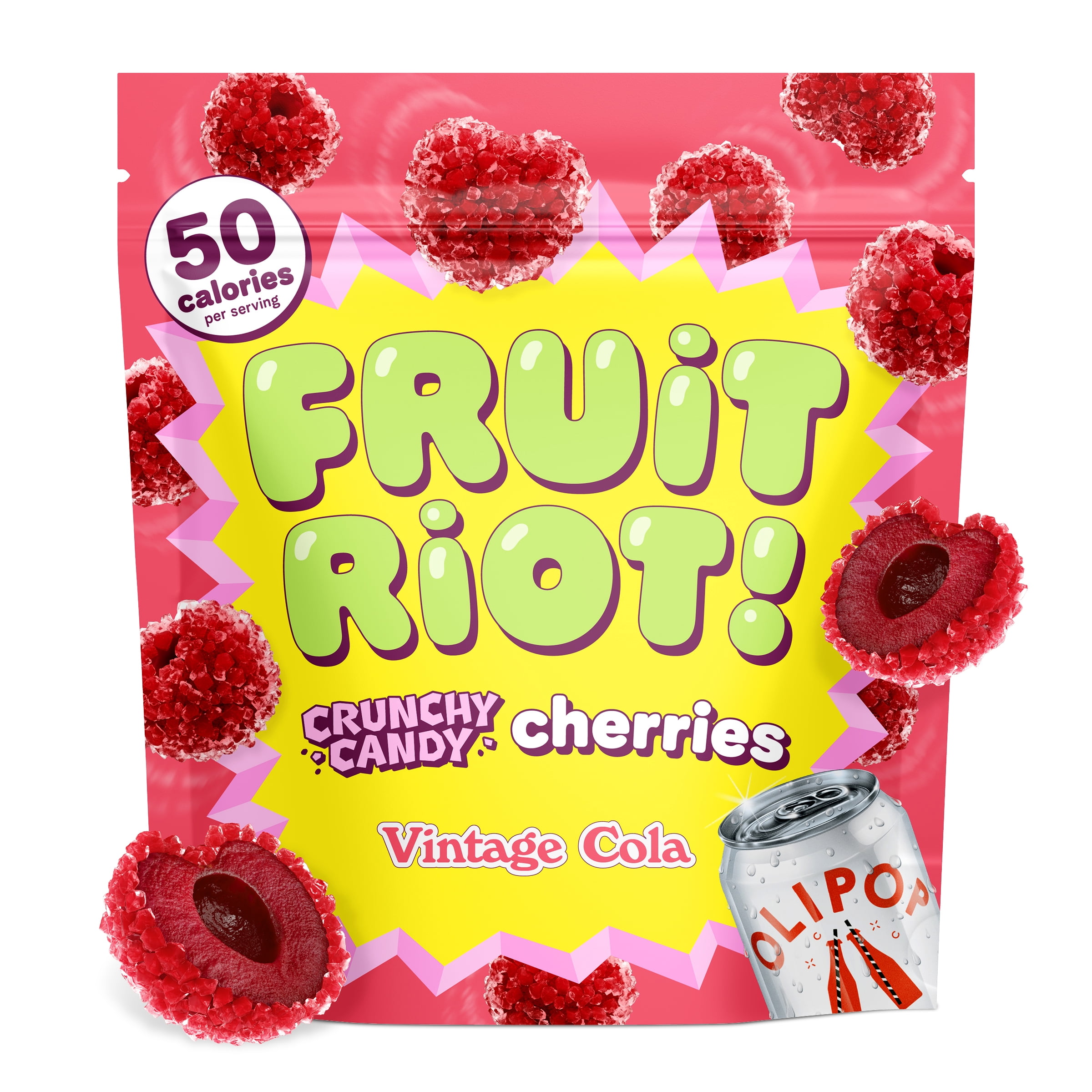 Fruit Riot x Olipop Crunchy Candy Cherries, Vintage Cola, Real Frozen Fruit, 8 oz