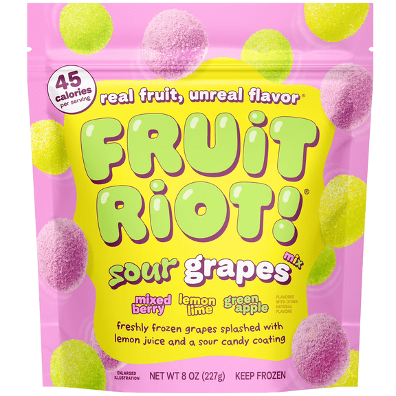 Fruit Riot Frozen Sour Candy Mixed Grapes, Made with Real Fruit, 8oz, Gluten-Free