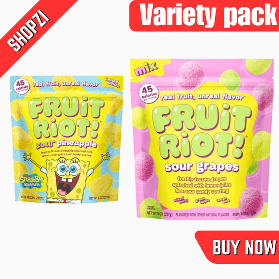 Fruit Riot Sour Candy Variety Pack, 6 Count (8 oz Bags, Grape Mix, Sour Pineapple), Bold Fruity Sour Candy Snack