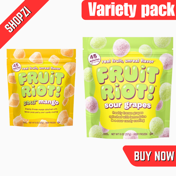 Fruit Riot Sour Candy Variety Pack, 6 Count (8 oz Bags, Mango, Grape), Bold Fruity Sour Candy Snack