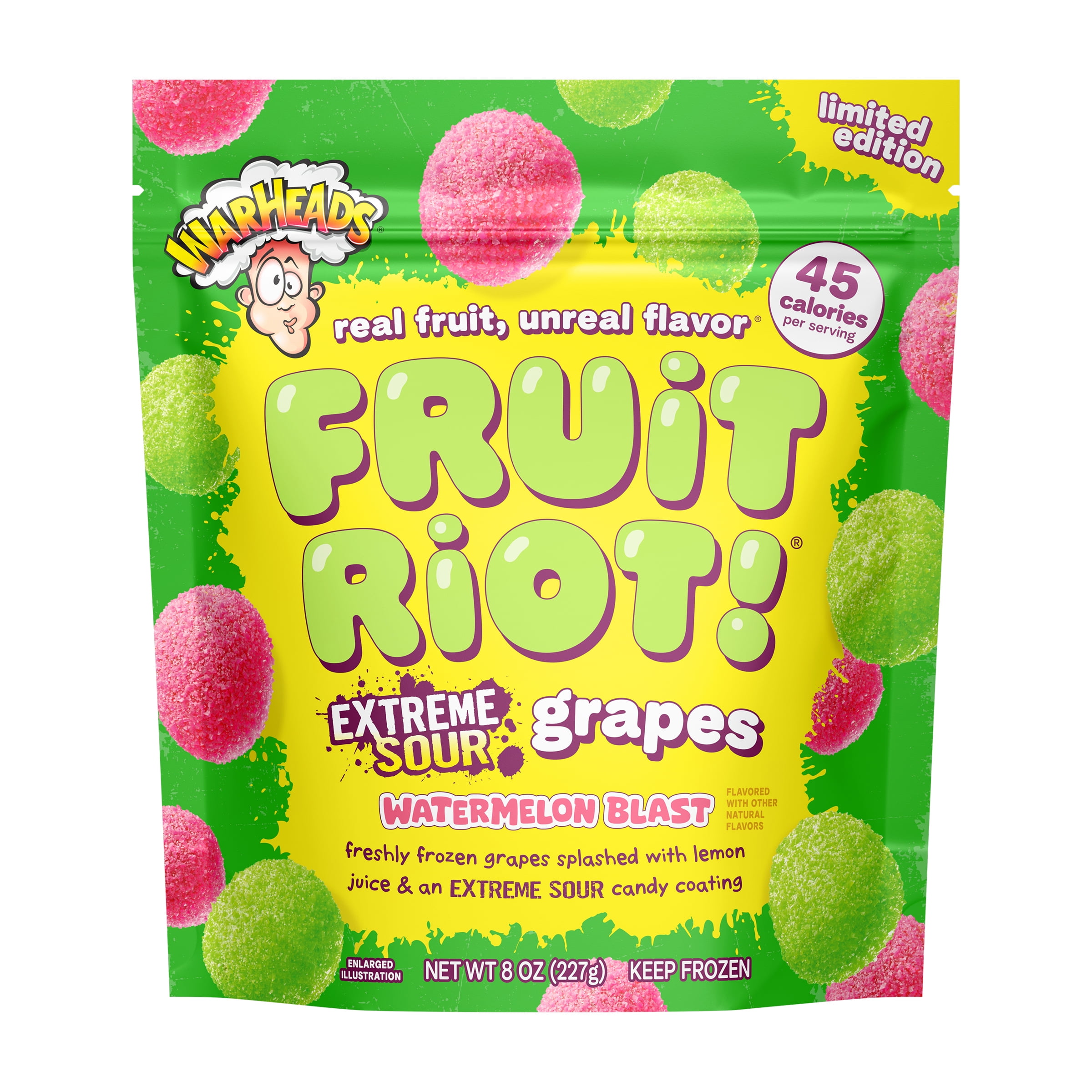 Fruit Riot! Warheads Extreme Sour Candy Grapes, 8oz Frozen Bites, Gluten-Free