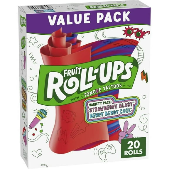 Fruit Roll-Ups Fruit Flavored SBF3Snacks, Variety Value Pack, 0.5 oz, 20 ct