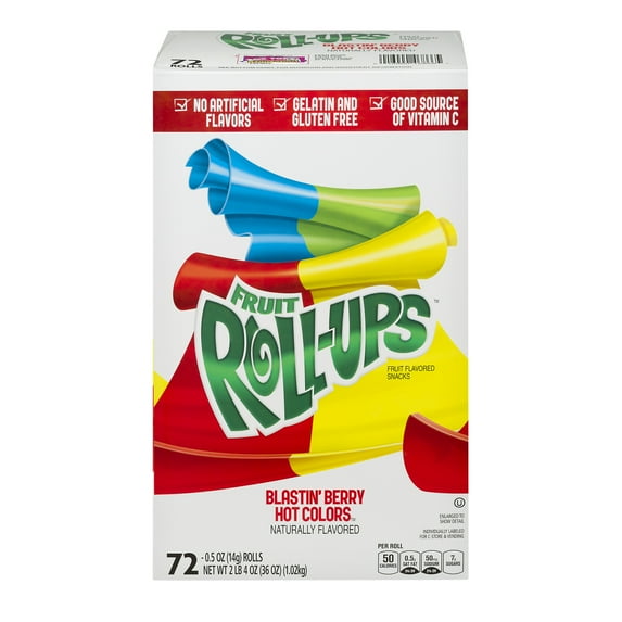 Fruit Roll-Ups Fruit Flavored Snacks, Blastin' Berry Hot Colors, 72 Ct