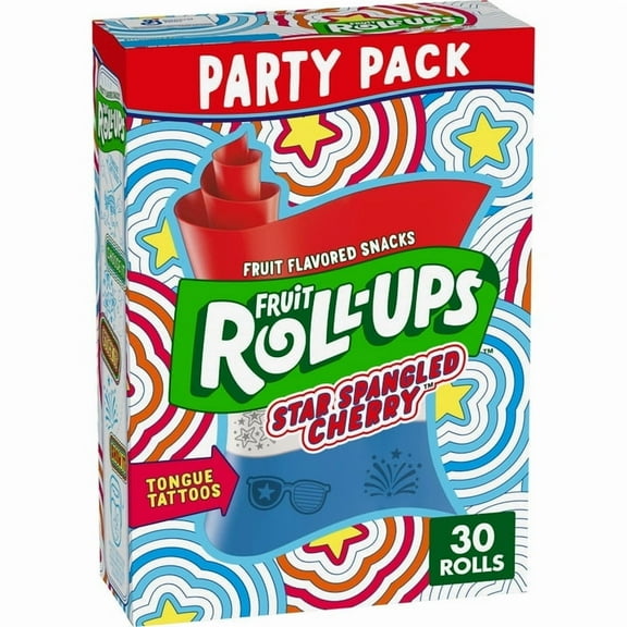 Fruit Roll-Ups Fruit Flavored Snacks, Star Spangled Cherry, Party Pack, 30 Count, 15 oz - pack of 2