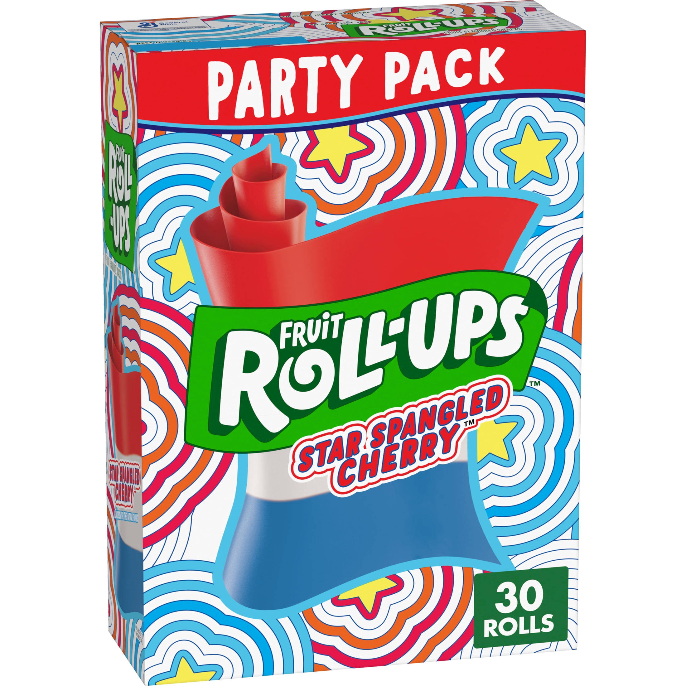 Fruit Roll-Ups Fruit Flavored Snacks, Star Spangled Cherry, Party Pack, 30 Count, 15 oz