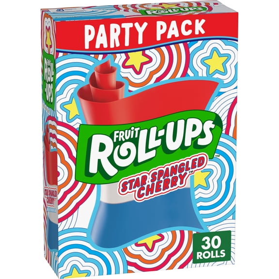 Fruit Roll-Ups Fruit Flavored Snacks, Star Spangled Cherry, Party Pack, 30 Count, 15 oz