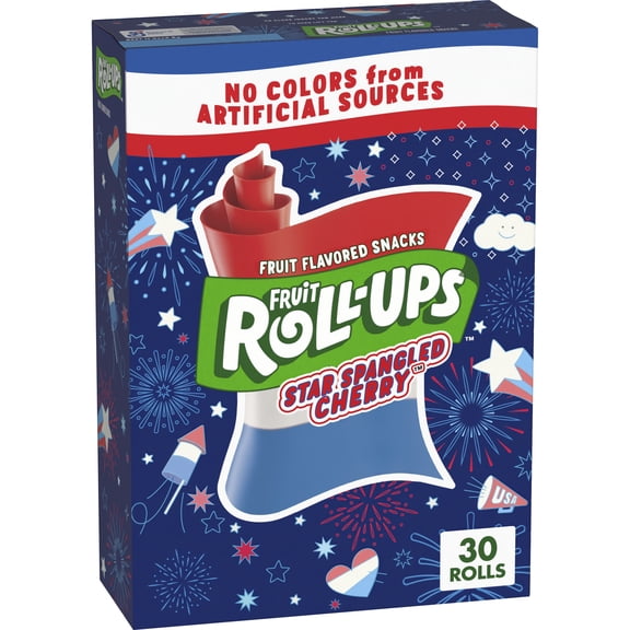 Fruit Roll-Ups Fruit Flavored Snacks, Star Spangled Cherry, Party Pack, 30 Count, 15 oz