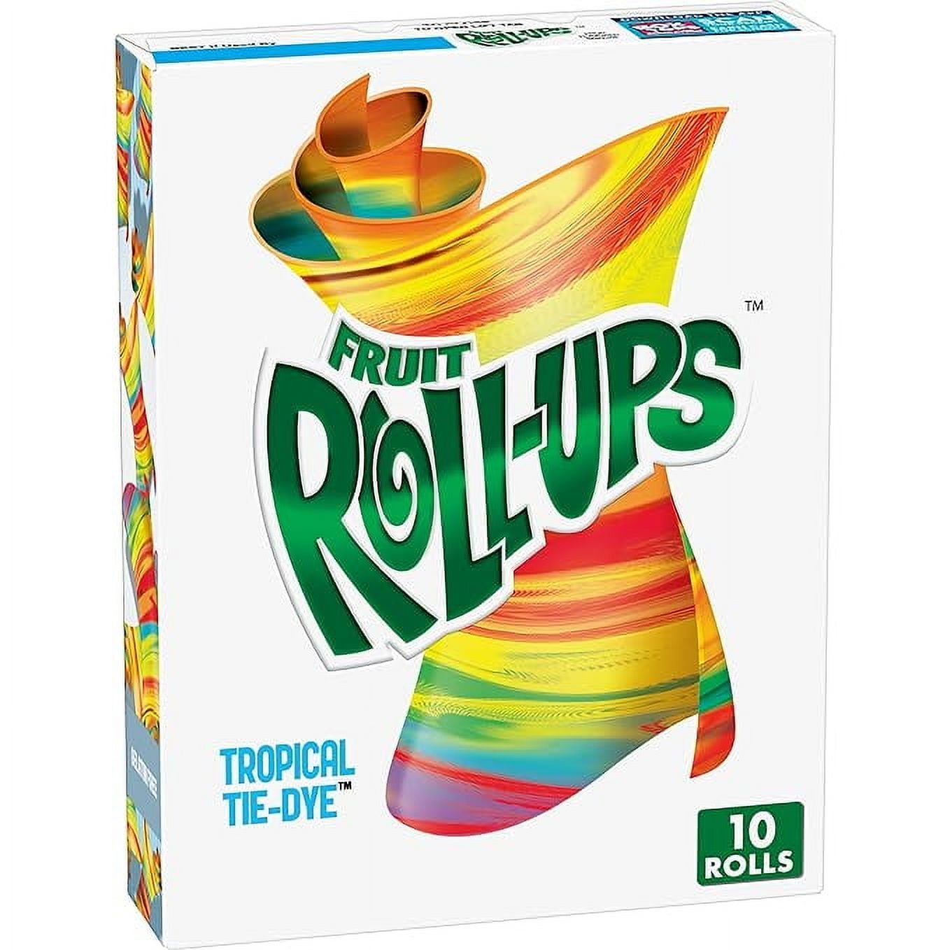 Fruit Roll-Ups Fruit Flavored Snacks, Tropical Tie-Die, 0.5 oz, 10 ct( Pack of 3 )