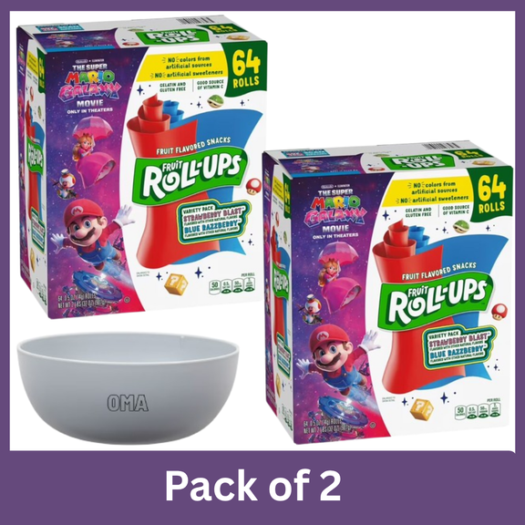 Fruit Roll-Ups Fruit Flavored Snacks Variety Pack, 0.5 oz, Pack of 2 with Serving Bowl by OMA