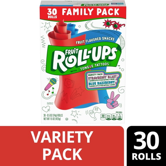 Fruit Roll-Ups Gluten Free Fruit Flavored Snacks, Variety Pack (30 Rolls)