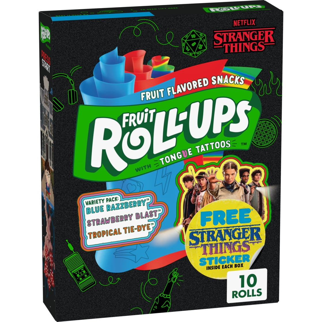 Fruit Roll-Ups Fruit Flavored Snacks, Stranger Things Edition, Variety Pack, 10 Count, 5 oz