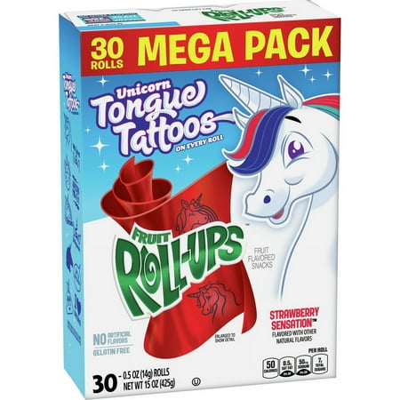Fruit Roll-Ups Fruit Snacks, Strawberry Sensation, Mega Pack, 30 Count