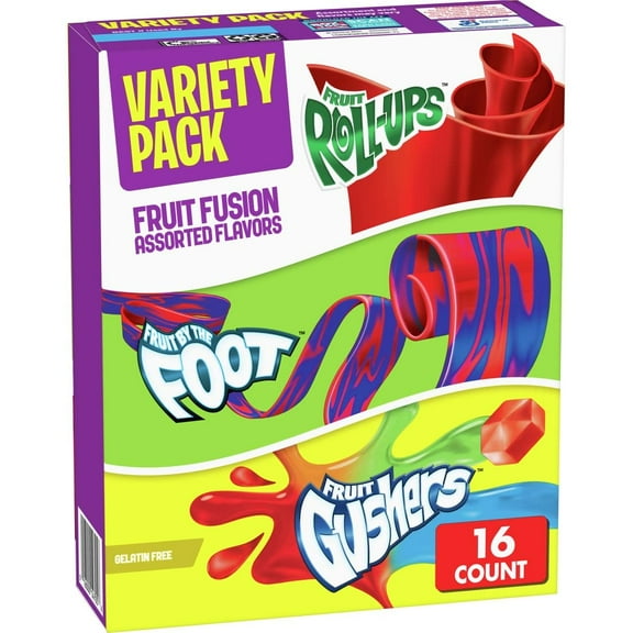 Fruit Roll-Ups, Fruit by the Foot, Gushers, Snacks Variety Pack, 16 ct RDD9