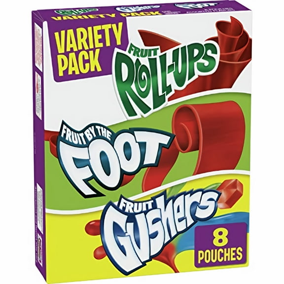 Fruit Roll-Ups, Fruit by the Foot, Gushers Snacks Variety Pack, 8 ct (Pack of 20)