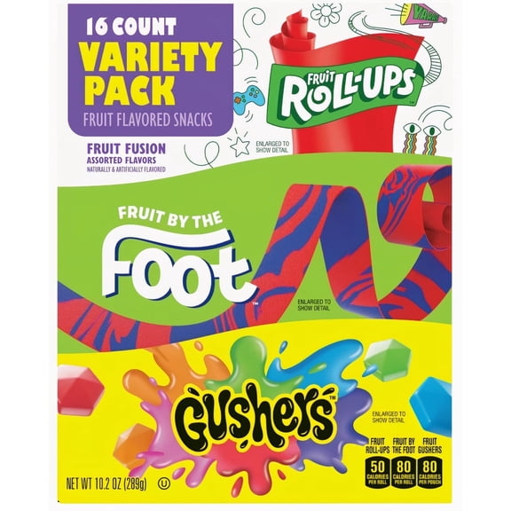 Fruit Roll-Ups Fruit by the Foot Gushers Snacks Variety Pack (Pack of 60)