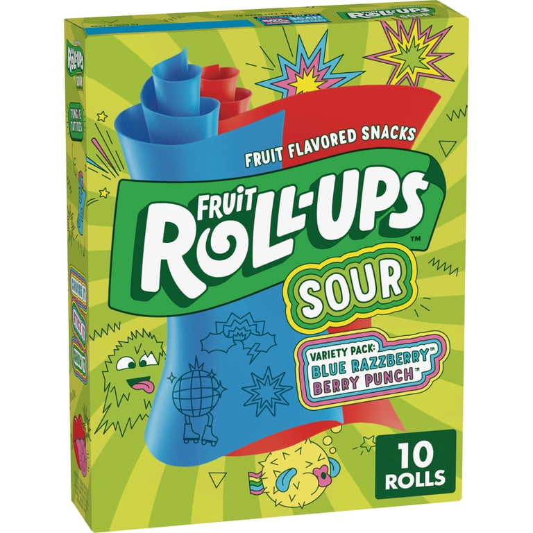 Fruit Roll-Ups Sour Fruit Flavored Snacks, Blue Razzberry & Berry