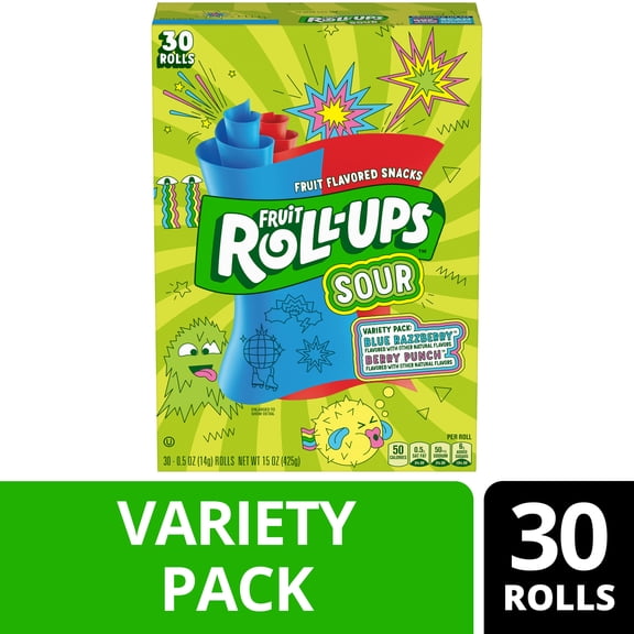 Fruit Roll-Ups Sour Fruit Flavored Snacks, Variety Pack, 15 oz (30 Count)