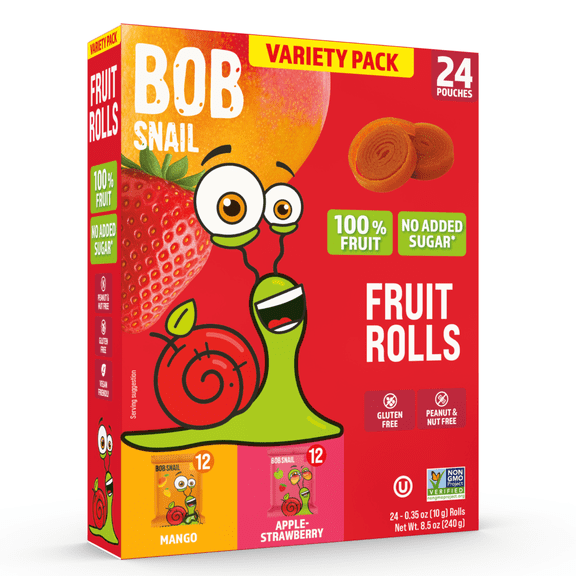 Bob Snail Gluten-Free Fruit Rolls Variety Pack, Strawberry-Mango, 8.50 Oz, 24 Pouches