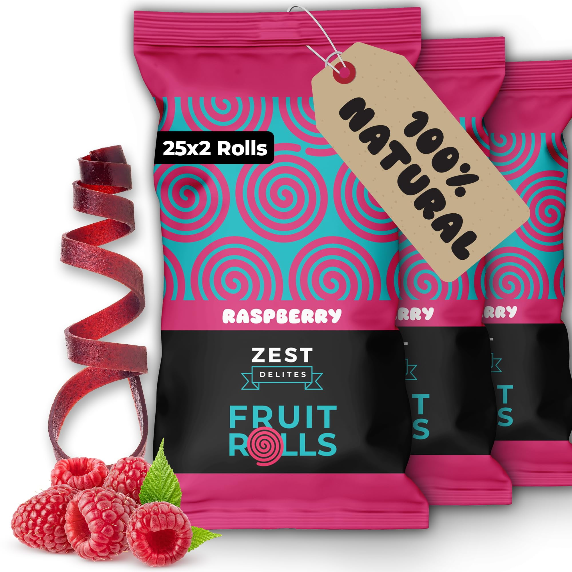 Fruit Roll Raspberry Fruit Rolls by Zest MZF22 Delites, 100% Natural Healthy Fruit Snacks ...