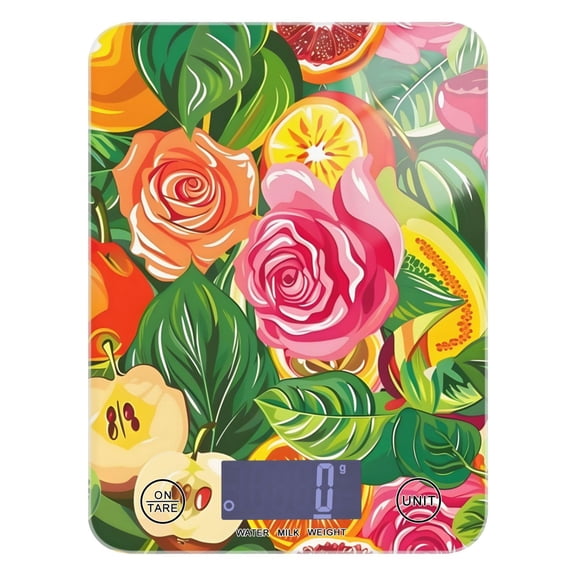 Fruit Roses Apples Leaves Flowers Food Scale Digital Kitchen Scale Waterproof Tempered Glass Tare Function 11 lb for Baking Cooking Meal Prep