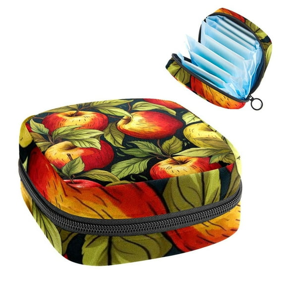 Fruit Sanitary Napkin Pouch Bag with Plush Fabric, Sponge, and Oxford Cloth Material, 4.7x6.6x6.6 in, Ideal Travel Accessory for Feminine Hygiene Products.