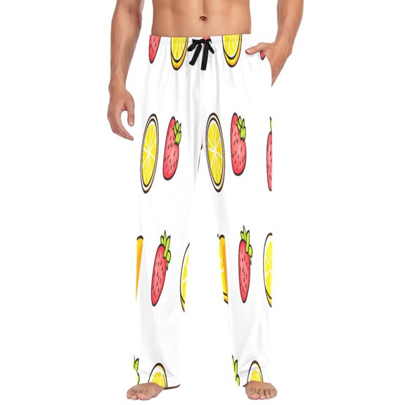 Fruit Series Mens Cotton Pajama Pants Long Staple Lightweight Sleep Bottoms with Pockets Breathable