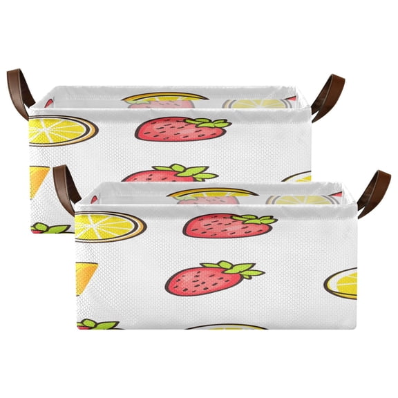 Fruit Series Shelf Baskets Set of 2 Foldable Metal Frame Open Storage Bins 16.9x11.4x7.7in Large Capacity
