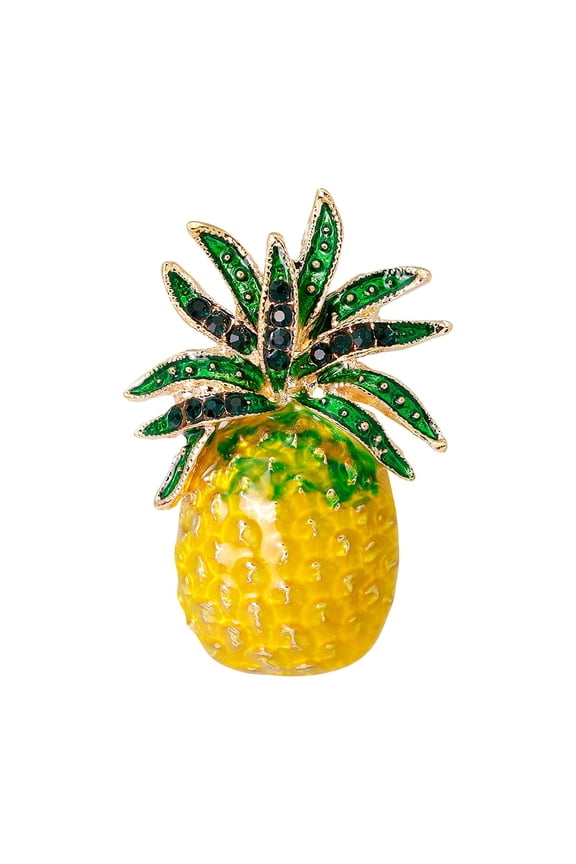 Fruit Series Women's Brooches Pineapple Pattern Personality Pin For Dress Suit Shawl Accessory, 2.9 cmx4.3 cm, Yellow