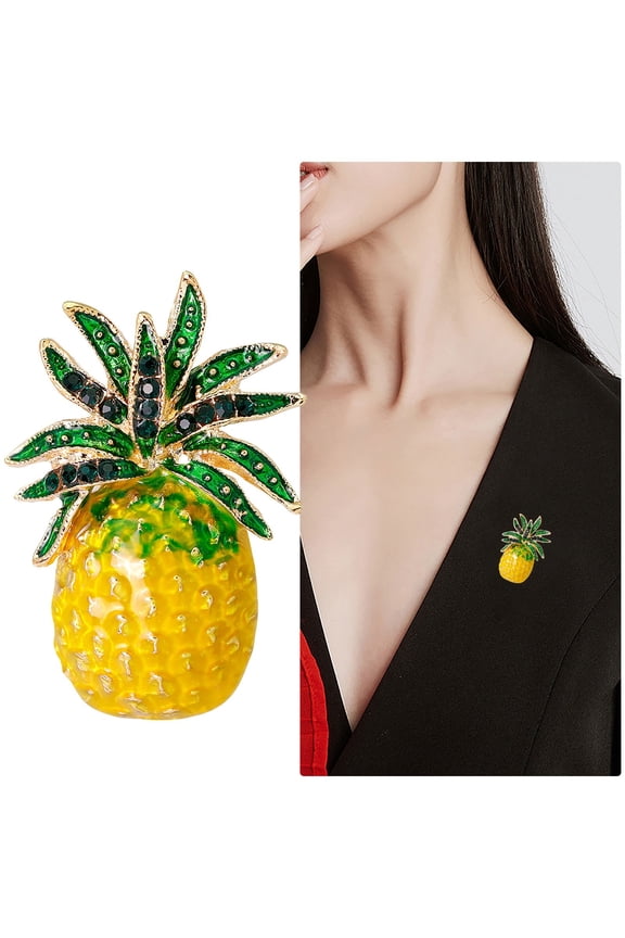 Fruit Series Women's Brooches Pins Pineapple Pattern Personality Brooch for Dress Suit Shawl, 4.3x2.9 cm, Yellow 1Pack