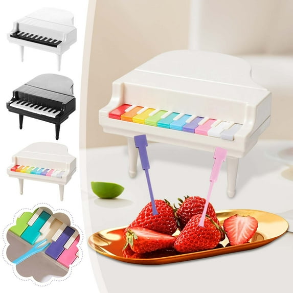 1Pc Color Piano Style Fruit Fork Set European Retro Dessert Picks Stainless Steel Skewers Creative Snack Forks for Party Dining Table Home Kitchen Serving Tools,by JASKFLY
