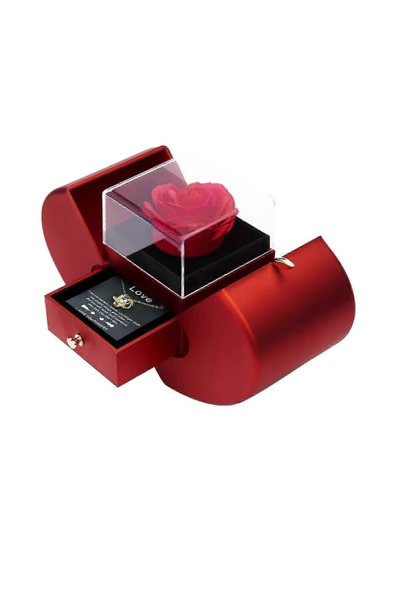 Fruit Shape Preserved Red Real Rose Box Gifts With Necklace And Card For Her, Mom, Women, Girlfriend, Wife, Gifts Ideas For Birthday Valentine's Day C