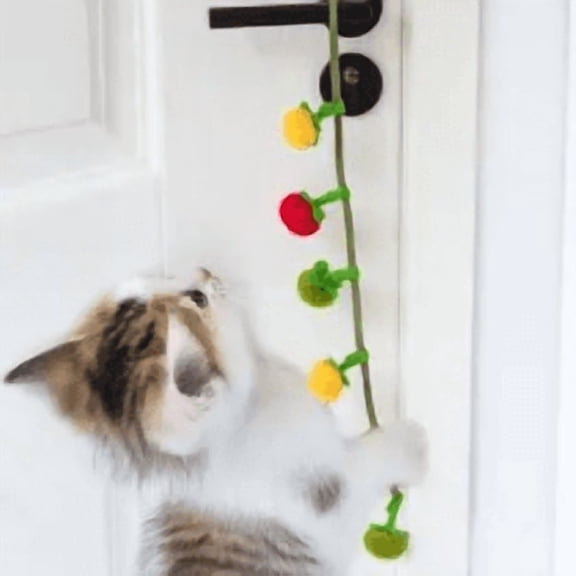 Fruit-Shaped Cat Spring Toy with Bell Ball - Elastic Soft Plush Long Tail Hanging Interactive Toy for Indoor Cats (1pc)