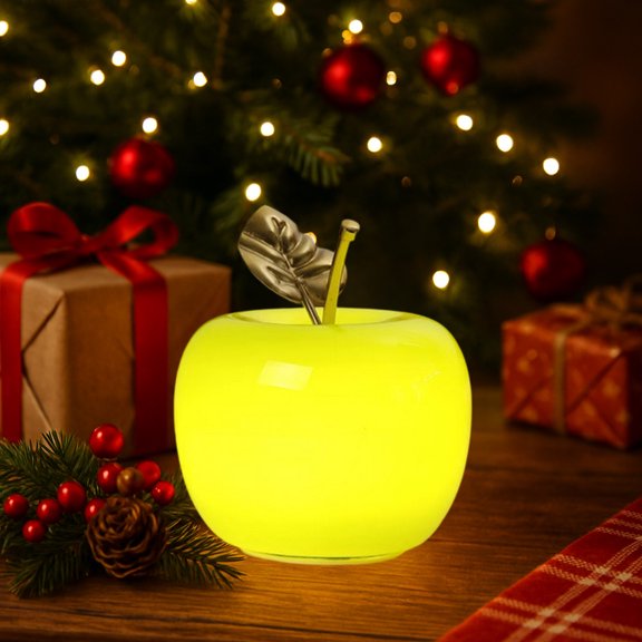Fruit Shaped Glass Night Light, Amber Glow Desktop Lamp, Decorative Metal Leaf Ornament, Battery Powered Bedside Light, Kitchen Table Accent