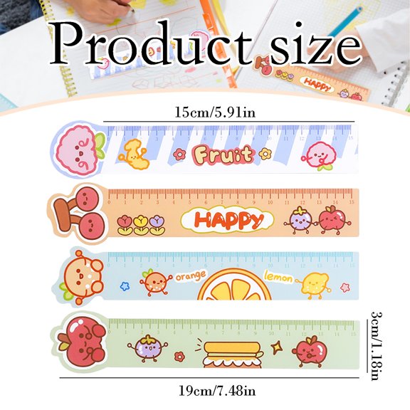 Fruit Shaped Ruler - 15cm Acrylic Cute Measuring Ruler with Centimeter Scale - Playful Straight Ruler for Stationery Craft - Random Color