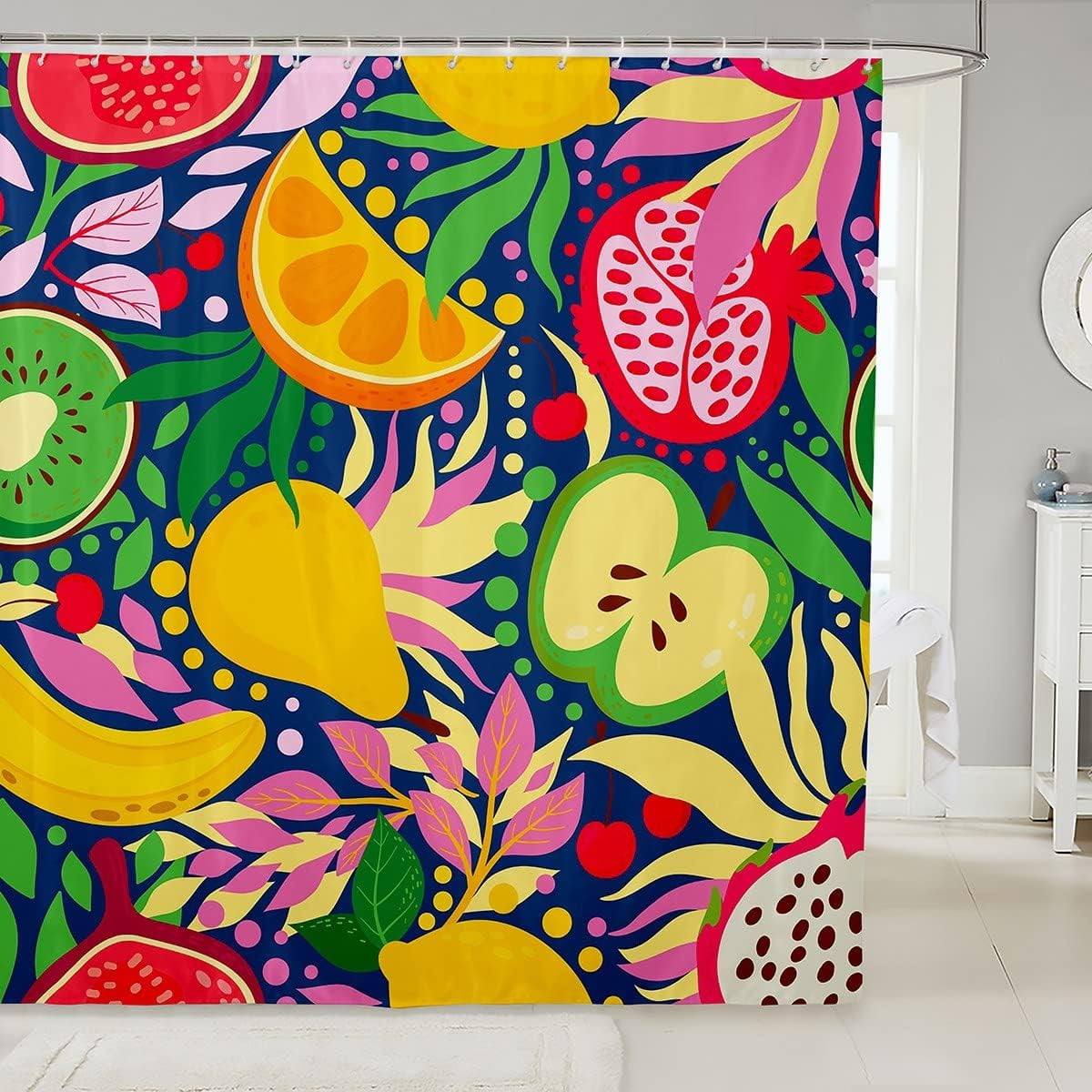 Fruit Shower Curtain 72" Wx84 L, Kids Cartoon Apple Pear Bathroom ...