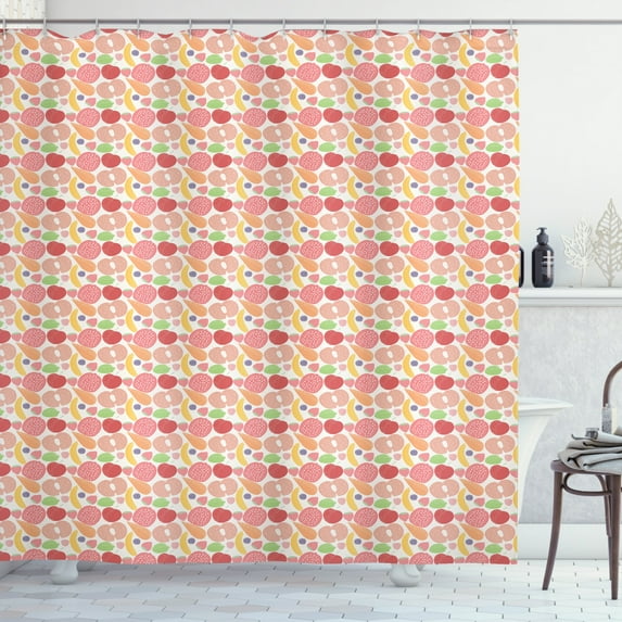 Fruit Shower Curtain, Healthy Snacks Fruits and Vegetables Theme Pomegranate Banana Carrot Fig Pattern, Fabric Bathroom Set with Hooks, 69W X 84L Inches Extra Long, Multicolor, by Ambesonne