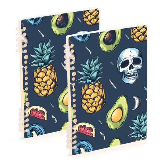 Fruit Skeleton Ring Binder Notebook Journey Note Diary College Ruled Spiral Notebook Study Loose Leaf Paper A5 60 Pages