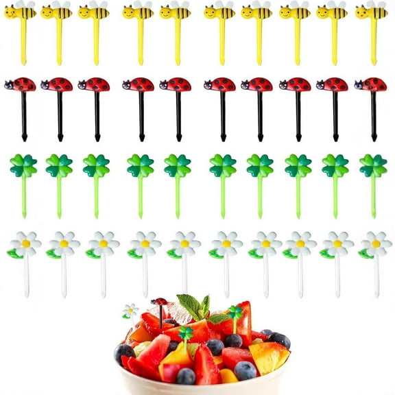 Fruit Skewer Picks Set | Decorative Food Tags | Reusable PP Plastic Fruit Markers | Assorted Shapes | 32pcs Pack | 3.8-4.2cm Length | Picnic Appetizer Forks | Snack Party Decor