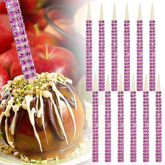 Fruit Skewers Basdi 12-Pack Caramel Stick & Skewer Set - Mesh Wrapped Bamboo Sticks for Candy, Fruit & Wedding Decor, Food-Grade for Desserts & Party Displays, Candy Sticks, Hot Pink