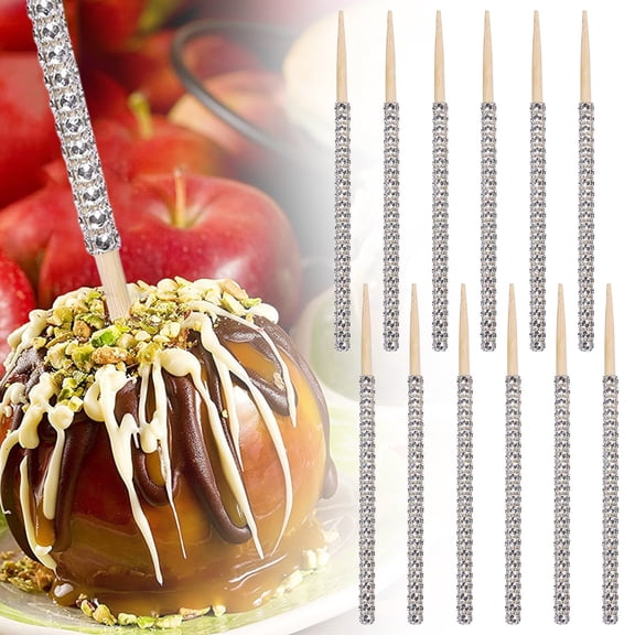Fruit Skewers Basdi 12-Pack Caramel Stick & Skewer Set - Mesh Wrapped Bamboo Sticks for Candy, Fruit & Wedding Decor, Food-Grade for Desserts & Party Displays, Candy Sticks, Silver