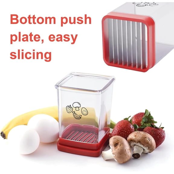 Fruit Slicer Cup with Stainless Steel Blade, Kitchen Portable Slicing Tool, Quick Slicing Tool for Strawberry, Mushroom, Egg, Red