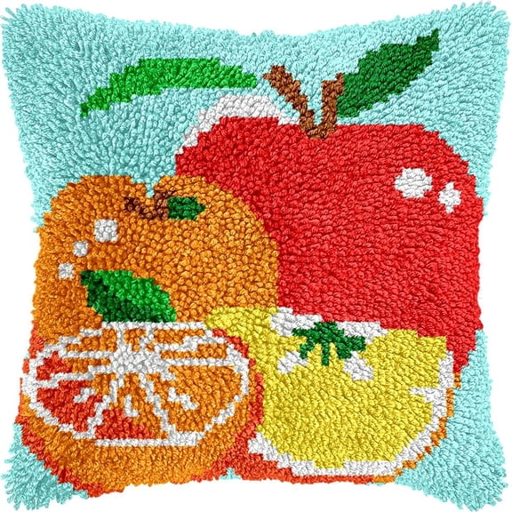 Fruit Slices Latch Hook Pillow Cover Kits for DIY Handmade Throw Pillow Cross Stitch Latch Hooking Pillowcase Kits with Preprinted Color Pattern Canvas Crochet Yarn Kits 17''X 17''(8-172)
