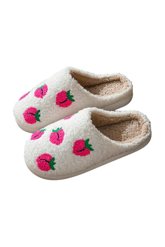 Fruit Slippers for Women Fluffy Strawberry Cherry Cute Memory Foam Winter Indoor Outdoor House Shoes