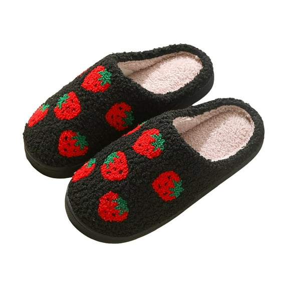 Fruit Slippers for Women Fluffy Strawberry Cherry Cute Memory Foam Winter Indoor Outdoor House Shoes