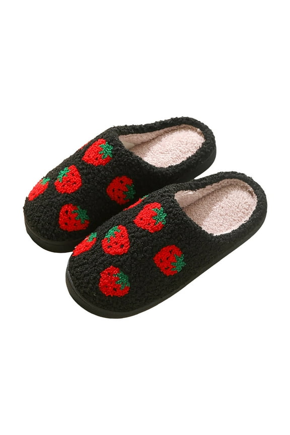 Fruit Slippers for Women Fluffy Strawberry Cherry Cute Memory Foam Winter Indoor Outdoor House Shoes